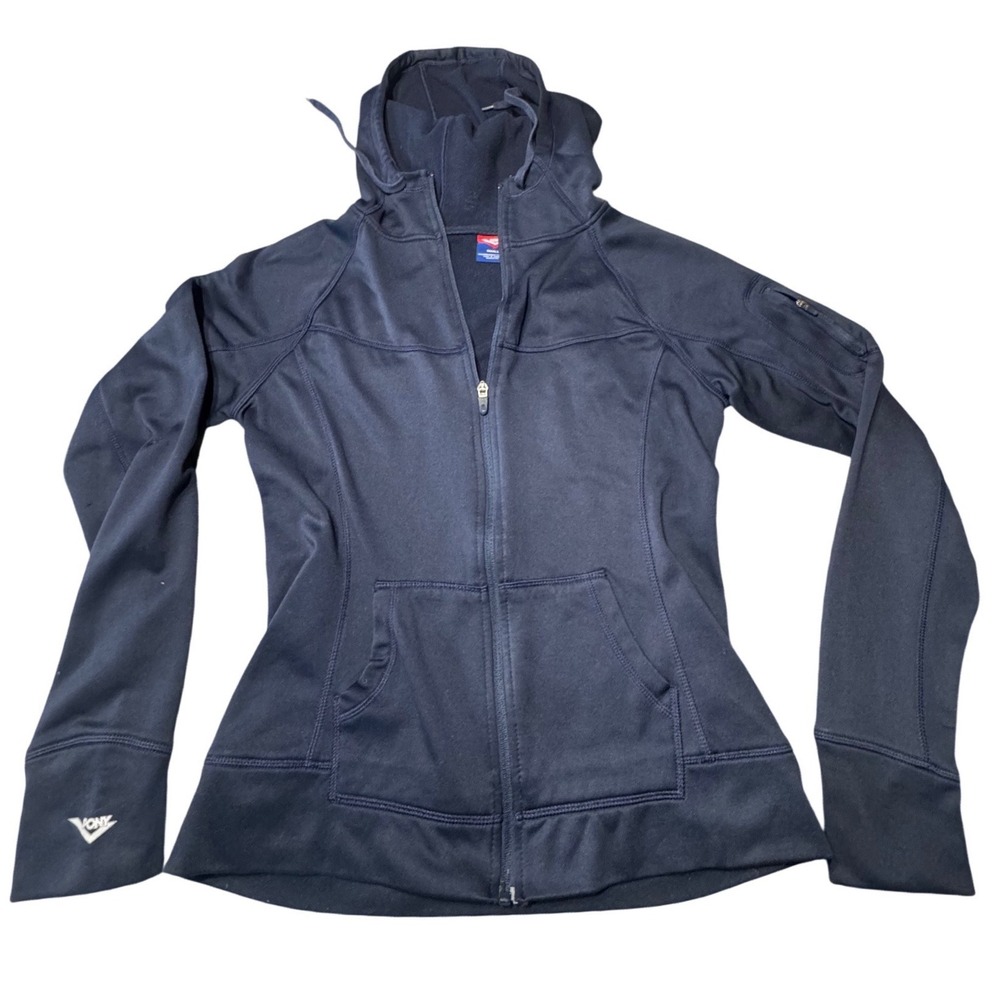 VTG Pony Hoodie Jacket Womens Small Navy Blue Polyestr Zip Up Thumbhole Gorpcore